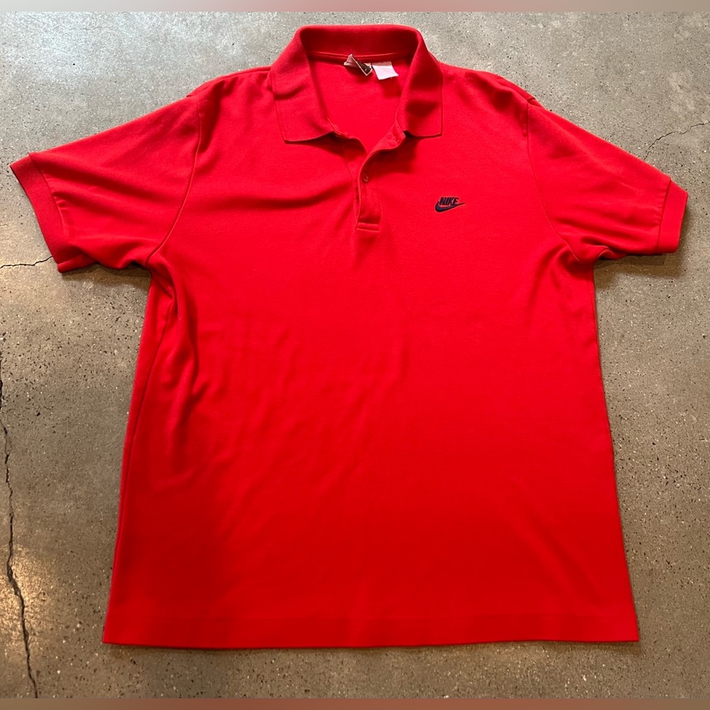 Vintage 80s/90s Nike Spellout Swoosh Polo Golf Shirt Red Gray Tag Mens Medium